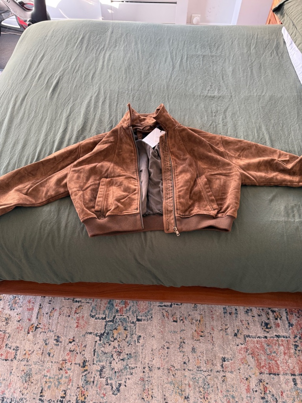 Zara Faux Brown Suede Bomber Jacket - Cropped Silhouette